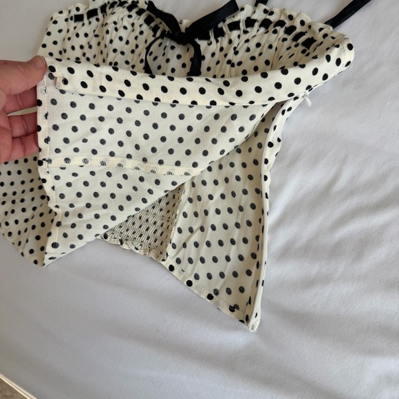 Reformation "Andrea" Eclipse Polka Dot Sweetheart Tie Cami Spaghetti Strap Top - Picture 10 of 14